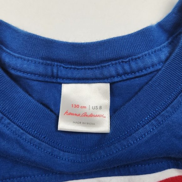 Hanna Andersson Red White Blue Patriotic Striped Short Sleeve Shirt 130 cm US 8 - Picture 3 of 5